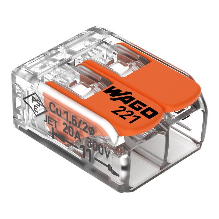 Conector de Empalme con Palanca WAGO 221-412 2 Polos 24-12 AWG 4 mm2