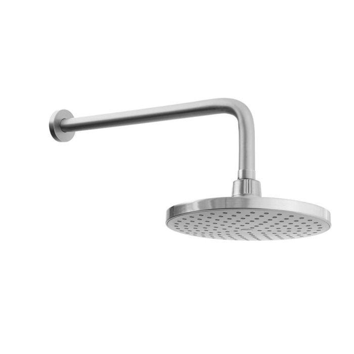 Regadera Neo con brazo y chapetón a pared acero inoxidable