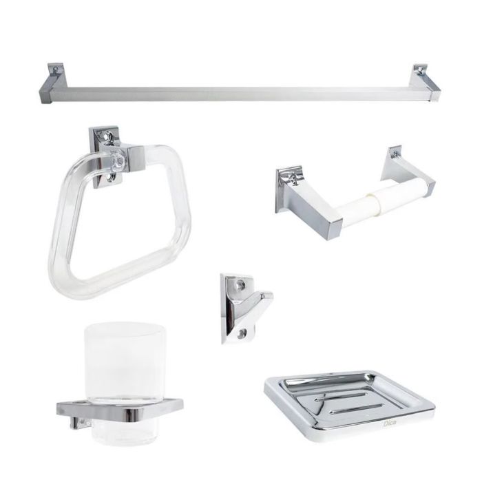 Juego de Accesorios para Baño 6 Piezas Cromo Dica