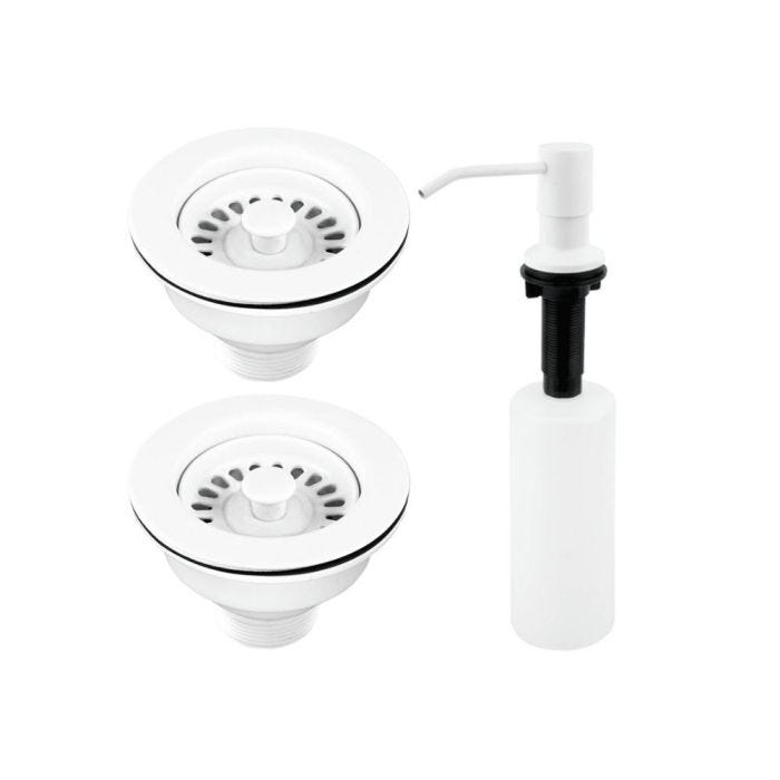 Kit de Dispensador de Jabón y 2 Contracanastas Blancas