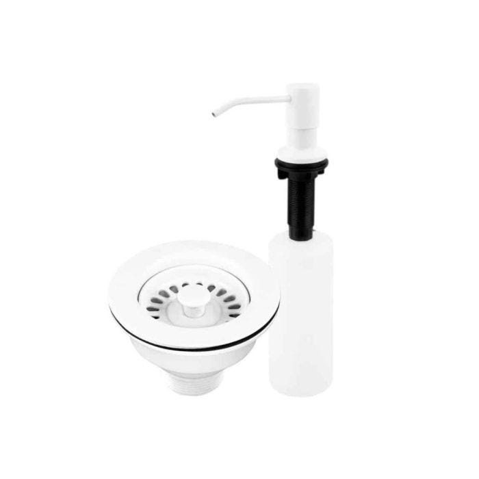 Kit de Dispensador de Jabón y Contracanasta Blanca