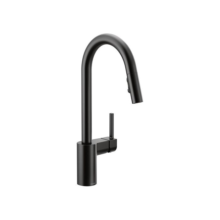 Llave monomando extraíble de cocina de arco alto con acabado negro mate