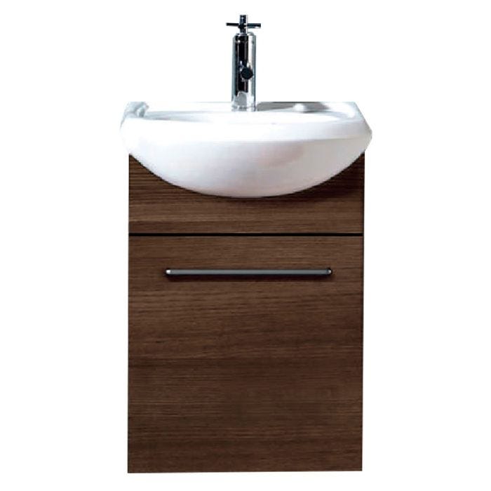 Gabinete Basic 45 Roble Dakar con Lavabo Polka sin Espejo Royomex