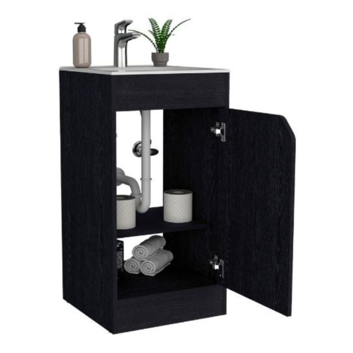 Gabinete Avant Color Roble Negro con Lavabo y Mezcladora Aluvia Corona