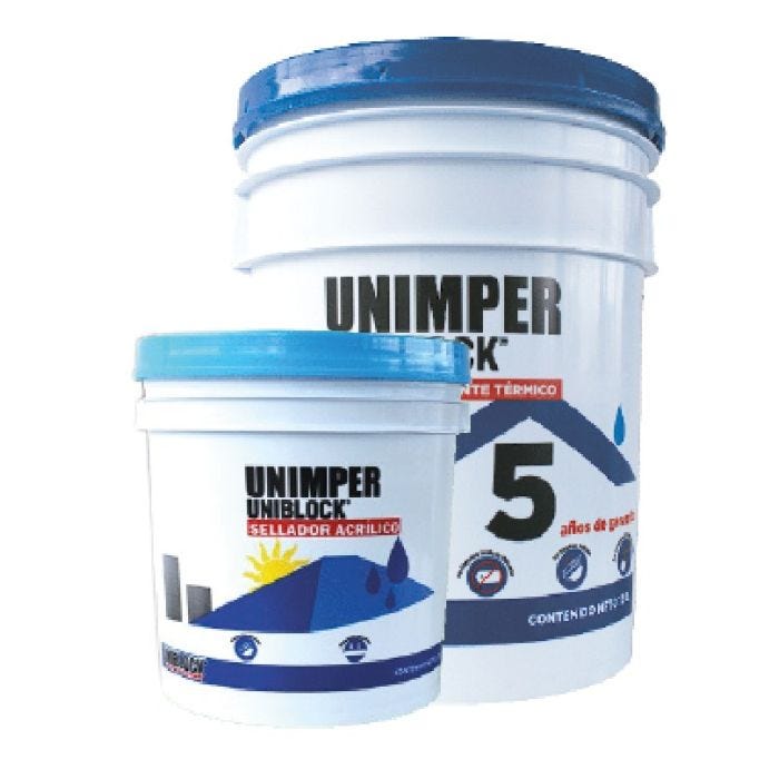 Impermeabilizante Unimper Fibratado 5 Años Blanco 19 L con Sellador Galón Gratis Uniblock