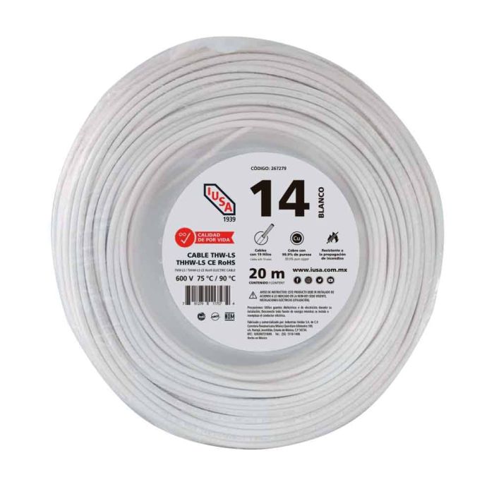 Cable THHW-LS ROHS IUSA Calibre 14 AWG blanco 20M