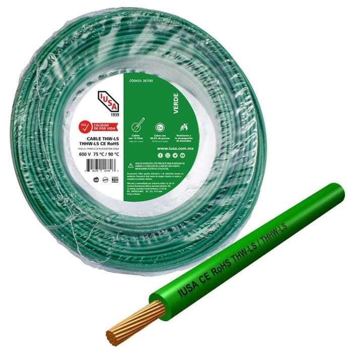 IUSA Cable THHW-LS ROHS, Calibre 10 AWG, 20 Metros, Color Verde