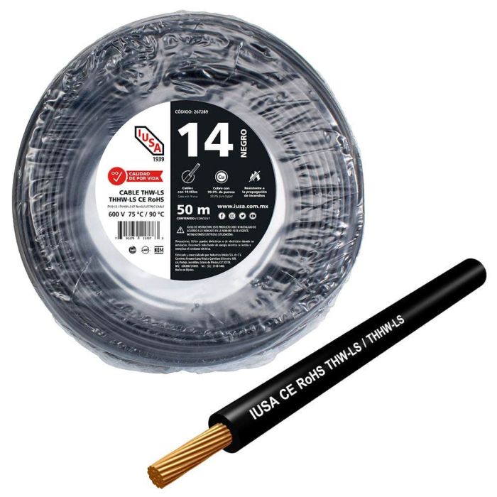 Cable THHW-LS ROHS IUSA Calibre 14 AWG negro 50M