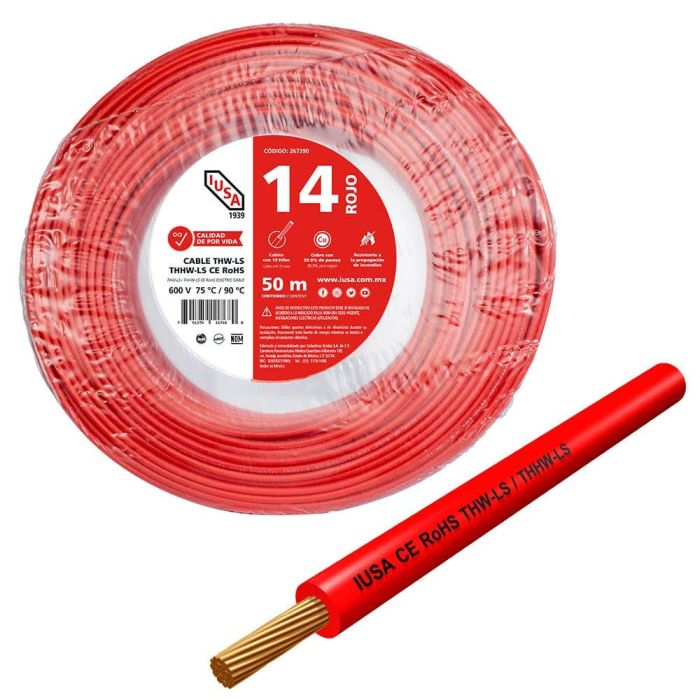 Cable THHW-LS ROHS IUSA Calibre 14 AWG rojo 50M
