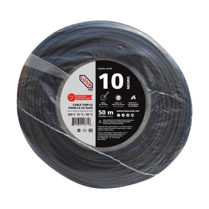 Cable THHW-LS ROHS IUSA Calibre 10 AWG negro 50M