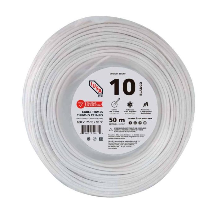 Cable THHW-LS ROHS IUSA Calibre 10 AWG blanco 50M