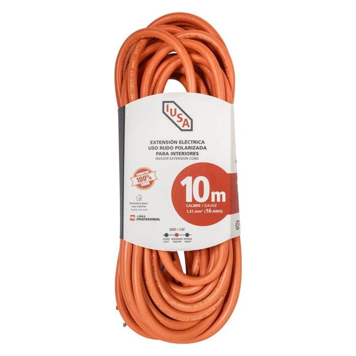 Extensión anaranjada de uso rudo iusa 2 x 16 awg 10 m