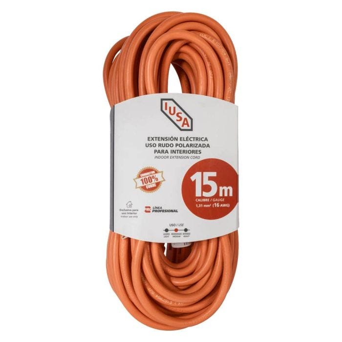 Extensión anaranjada de uso rudo IUSA 2 x 16 AWG 15 m