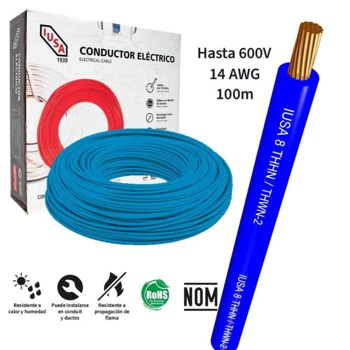Cable THW-LS / THHW-LS CE RoHS, caja de 100 m, 14 AWG, azul