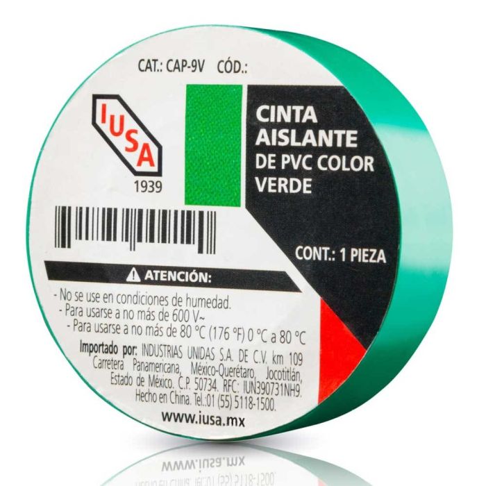 Cinta aislante de pvc, 18 m color verde