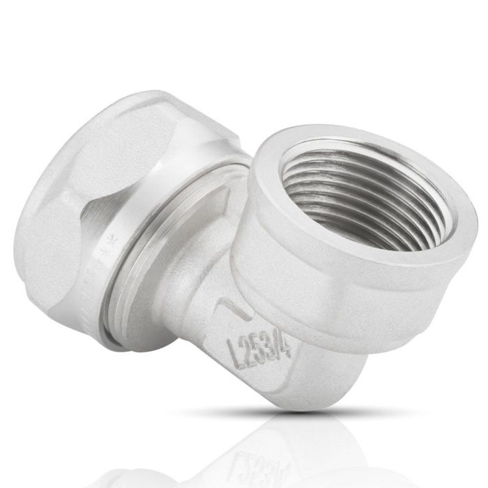 Codo 90° de latón niquelado tipo hembra 25 x 3/4” npth