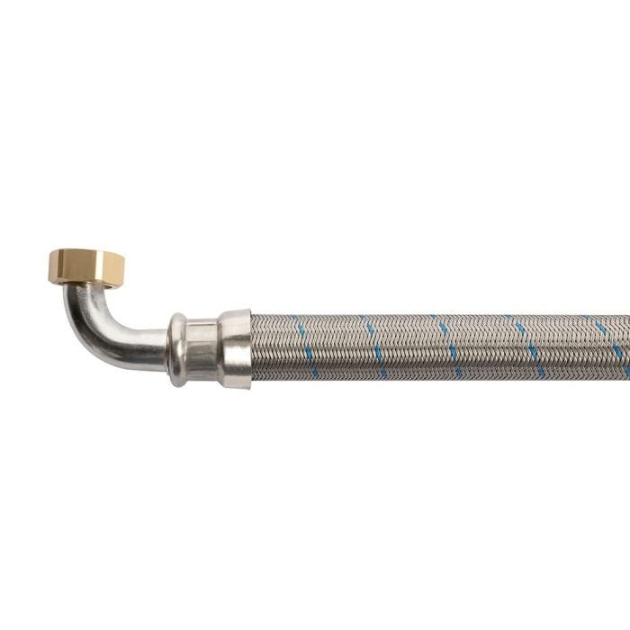 Manguera Iusaflex trenzada de  acero Inoxidable, con codo 90°, 110 cm