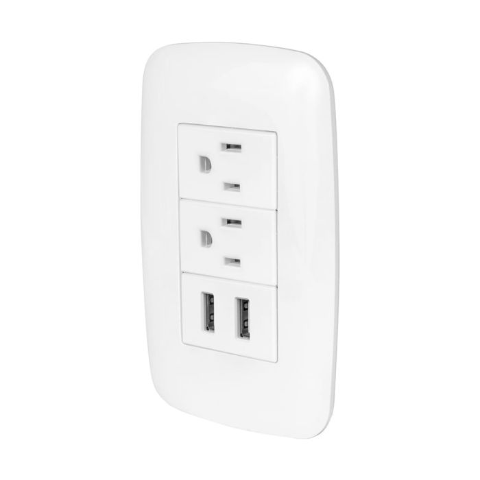 Placa armada con doble tomacorriente y puerto USB curve blanco