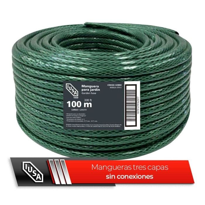 Rollo de Manguera Flexible Tricapa, IUSA, 100 m de 1/2"