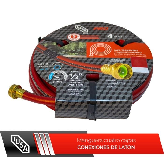 Manguera IUSA 15m, Pro, Cuatro Capas con Conexiones metálicas
