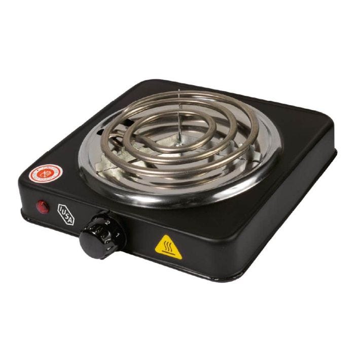 Parrilla eléctrica iusa, 1 quemador de espiral, 1000 w, color negro