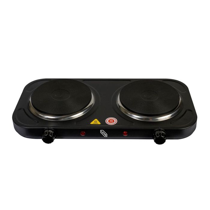 Parrilla eléctrica iusa, 2 quemadores de disco, 2000 w, color negro