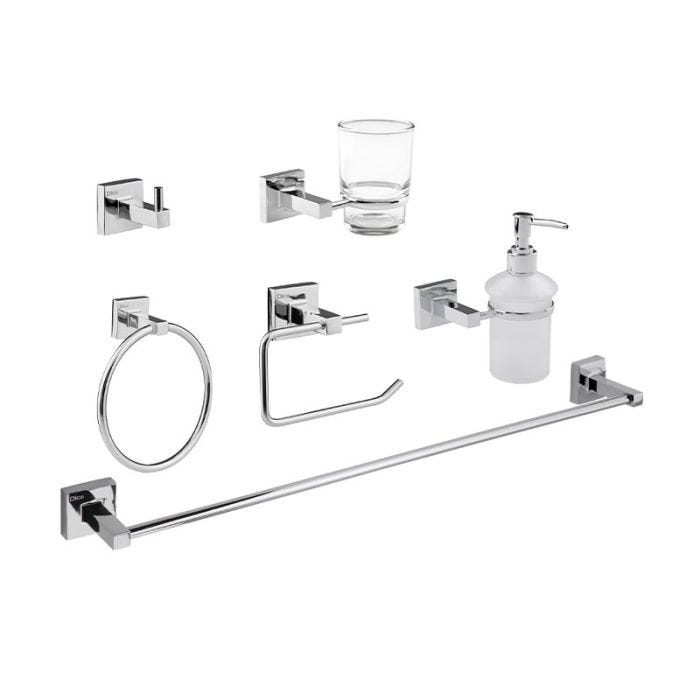 Juego de Accesorios para Baño 6 Piezas Bases Cuadradas con Dispensador de Jabón Cromo Dica