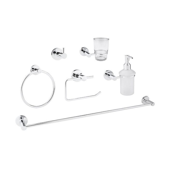 Juego de Accesorios para Baño 6 Piezas Bases Redondas con Dispensador de Jabón Cromo Dica