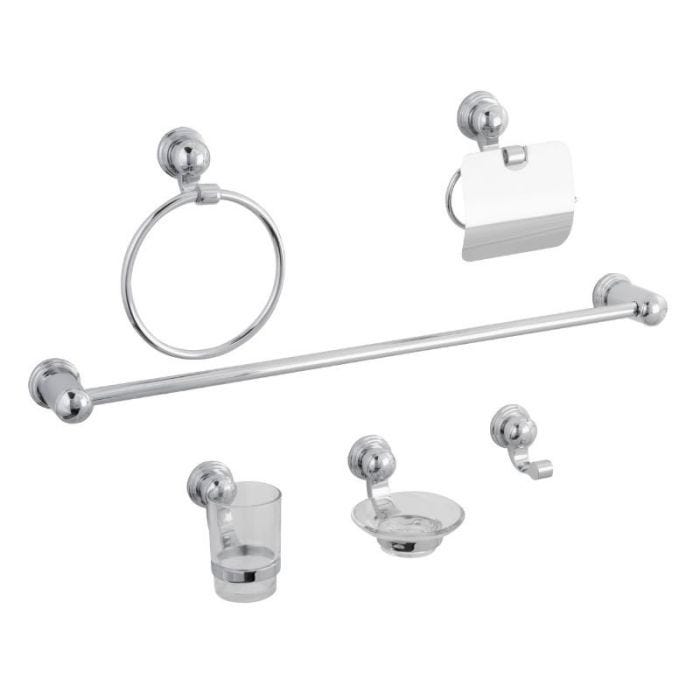 Juego de Accesorios para Baño 6 Piezas con Gancho Sencillo y Jabonera Cromo Dica