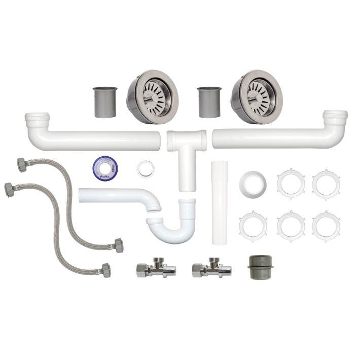 Kit de Instalación para Fregadero de Dos Tarjas con Contracanasta para Tubo Roscado Coflex