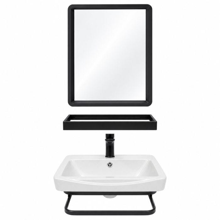 Mueble para Baño Empotrable Hanno 43 x 36 x 20 cm con Lavabo, Espejo y Repisa Aluminio Negro Machen