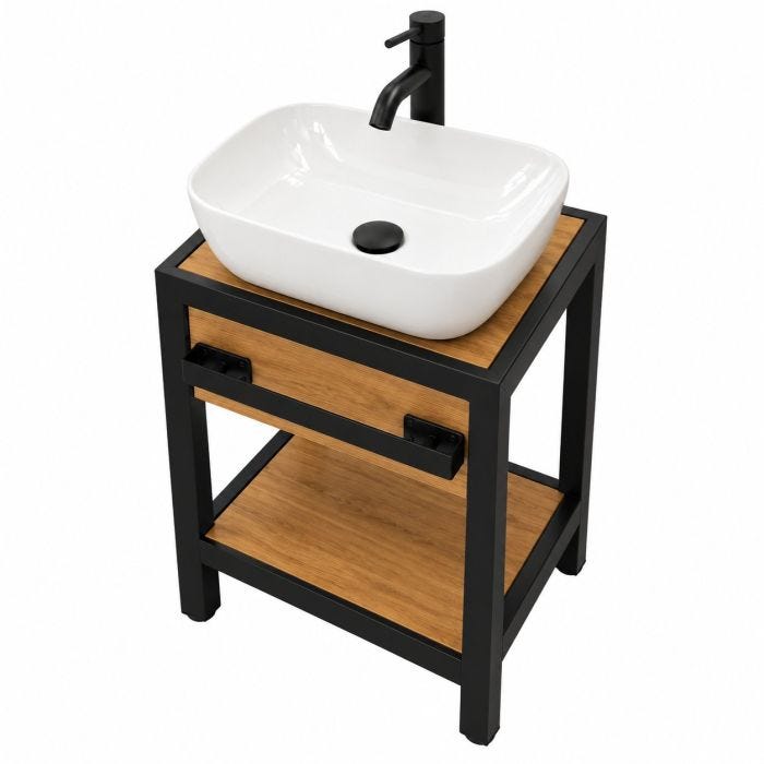 Mueble para Baño a Piso Cadel Moscato 50 x 40 x 86 cm con Lavabo de Sobreponer y Monomando MDP Roble Natural Machen