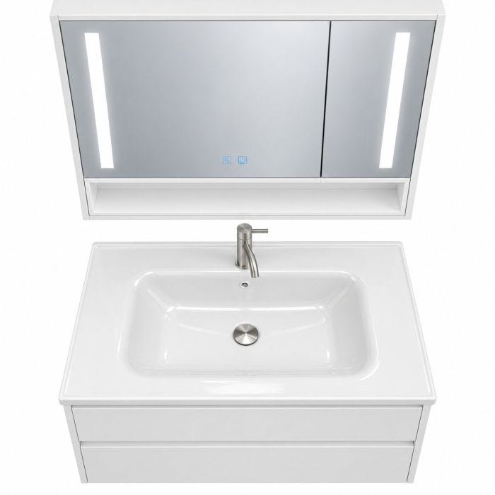 Mueble para Baño Empotrable Onix 80 x 46 x 50 cm con Lavabo y Espejo Botiquín LED Plywood Blanco Machen