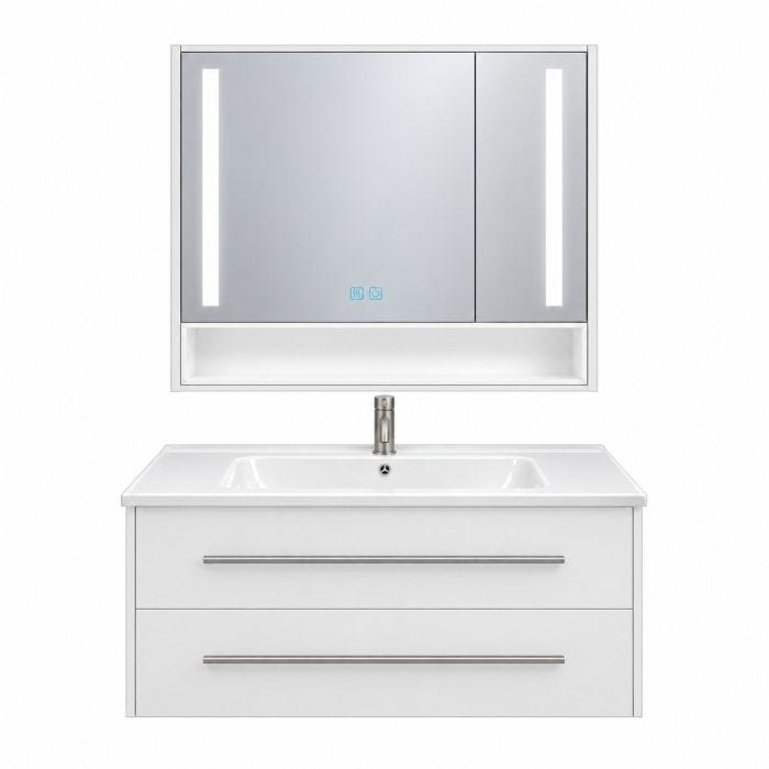 Mueble para Baño Empotrable Perla 90 x 46 x 44 cm con Lavabo y Espejo Botiquín LED Plywood Blanco Machen