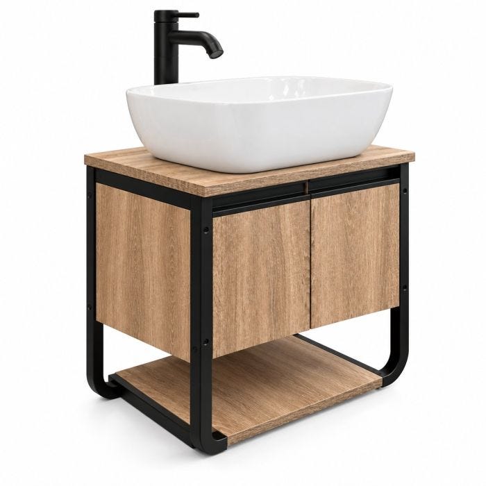 Mueble para Baño Empotrable Tremolita 50 x 41 x 50 cm con Lavabo de Sobreponer y Monomando Plywood Madera Natural Machen
