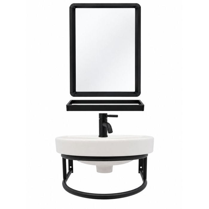 Mueble para Baño Empotrable Mehir 41 x 36 x 19.5 cm con Lavabo, Espejo y Repisa Aluminio Negro Machen