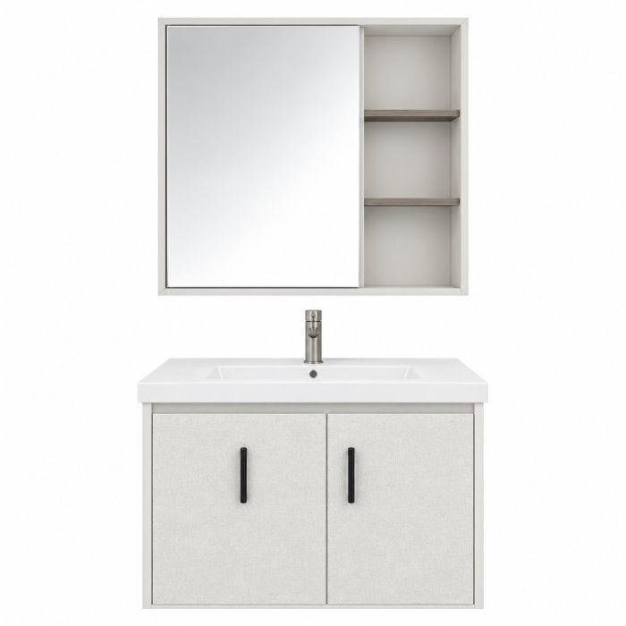 Mueble para Baño Empotrable Otto 80 x 46 x 46 cm con Lavabo y Espejo Botiquín Polímero Reforzado Blanco Machen