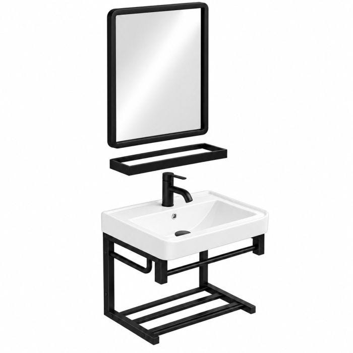 Mueble para Baño Empotrable Ukesh 43 x 36 x 52 cm con Lavabo, Espejo y Repisa Aluminio Negro Machen