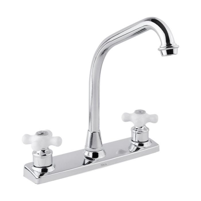 Mezcladora de Cuello Alto para Fregadero 8" con Manerales de Cruceta Cromo Dica