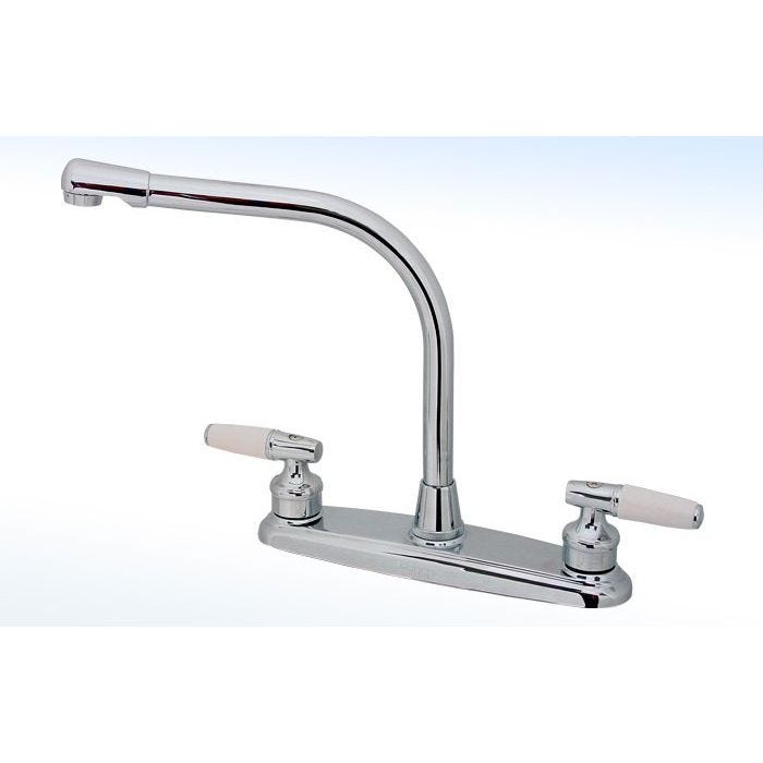 Mezcladora para Fregadero 8" al Piso con Cubierta y Manerales Piruli Blanco Cromo Rugo