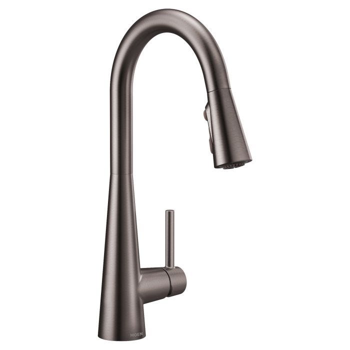 Monomando Sleek de Arco Alto para Cocina con Rociador Extraíble Negro Inoxidable Moen
