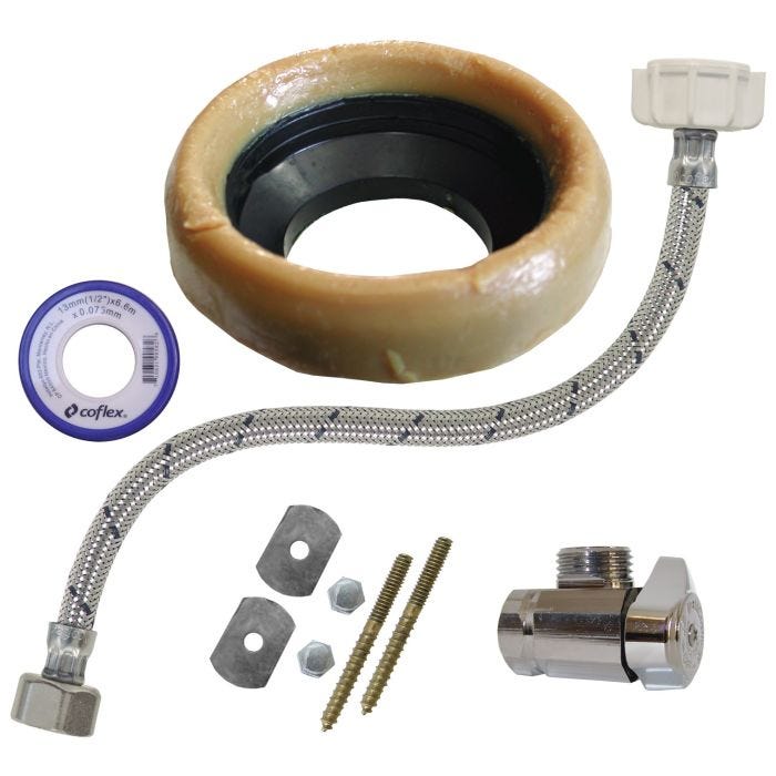 Paquete para Instalación de Sanitario Cuello de Cera y Conector Flexible 1/2" x 7/8" 35 cm Coflex