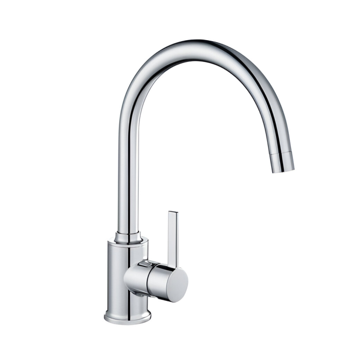 Llave de cocina monomando de arco alto con acabado en cromo