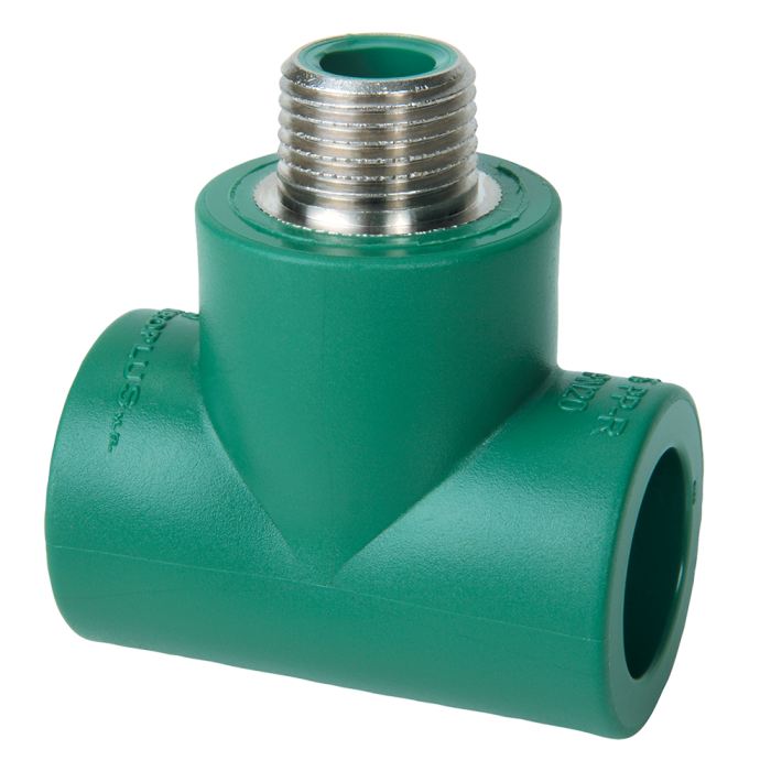 Tee con rosca central macho de 25 mm x 1/2"