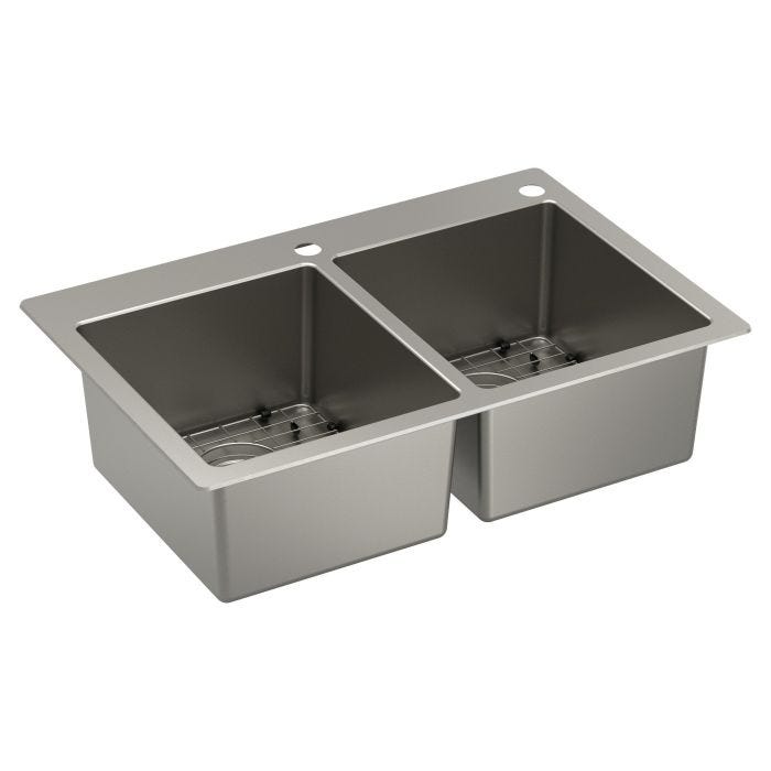 Tarja Doble Serie 1800 de Acero Inoxidable Calibre 18 para Sobreponer o Bajocubierta 83.8 x 55.9 cm Moen