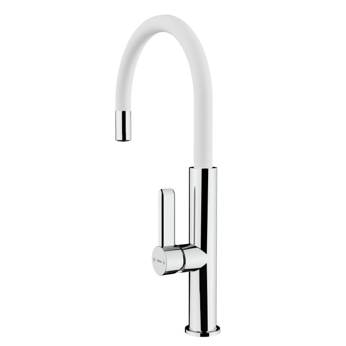 Grifo de cocina monomando con caño giratorio y aireador anti-calcáreo. Blanco Teka FOT 995