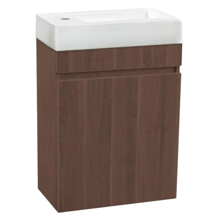 Lavabo Cerámico Blanco con Gabinete Nogal Tendenzza