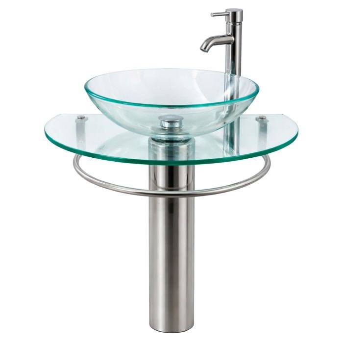 Tocador de Cristal Templado para Baño con Pedestal Cromado Atenea