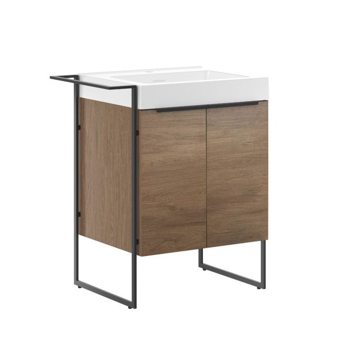 Gabinete Castaño 80 x 50 cm con Lavabo Blanco Moen