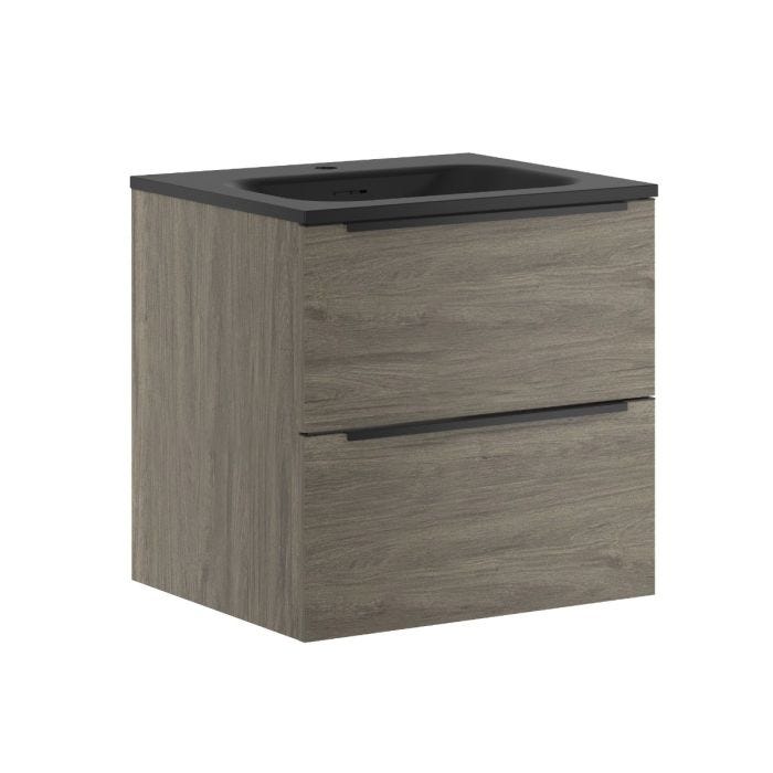 Gabinete Suspendido Gris Roble 60 x 50 cm con Lavabo Negro Mate Moen